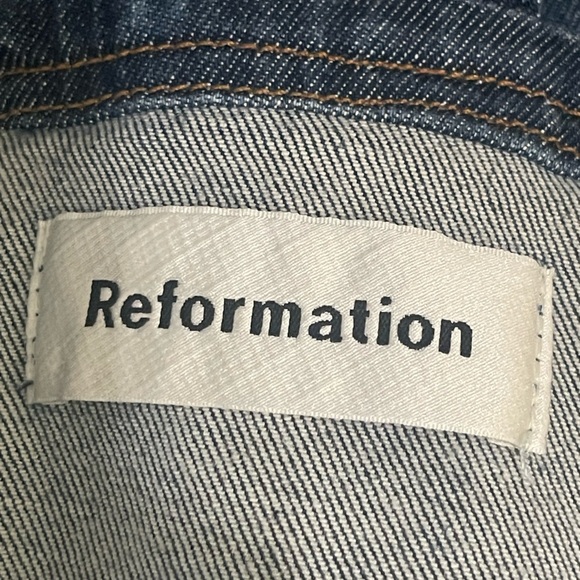 REFORMATION Denim LEXI Crop Blue Sleeveless Square Neckline Bustier Tie Front 4 - Picture 6 of 12